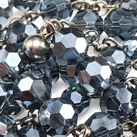 Lia Sophia Blue Beaded Gunmetal Gray Necklace, Three Strands, 21 1/2 Inches - Picture 9 of 13